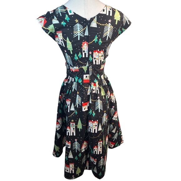 Retrolicious XS Christmas Village Party Dress Cotton Black NWT - Picture 4 of 14